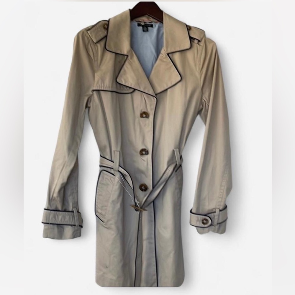 Tommy Hilfiger Tan Trench Coat Navy Trim Classic Preppy S